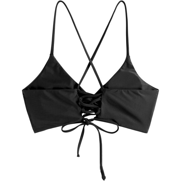 Women's Twist Bikini Top Push Up Padded Swimsuit with Lace Up Support - Picture 3 of 4